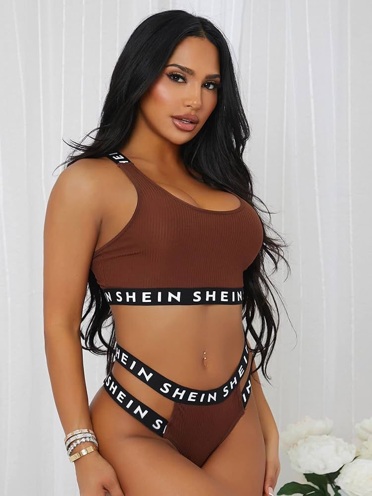 Letter Tape Cut-out Lingerie Set